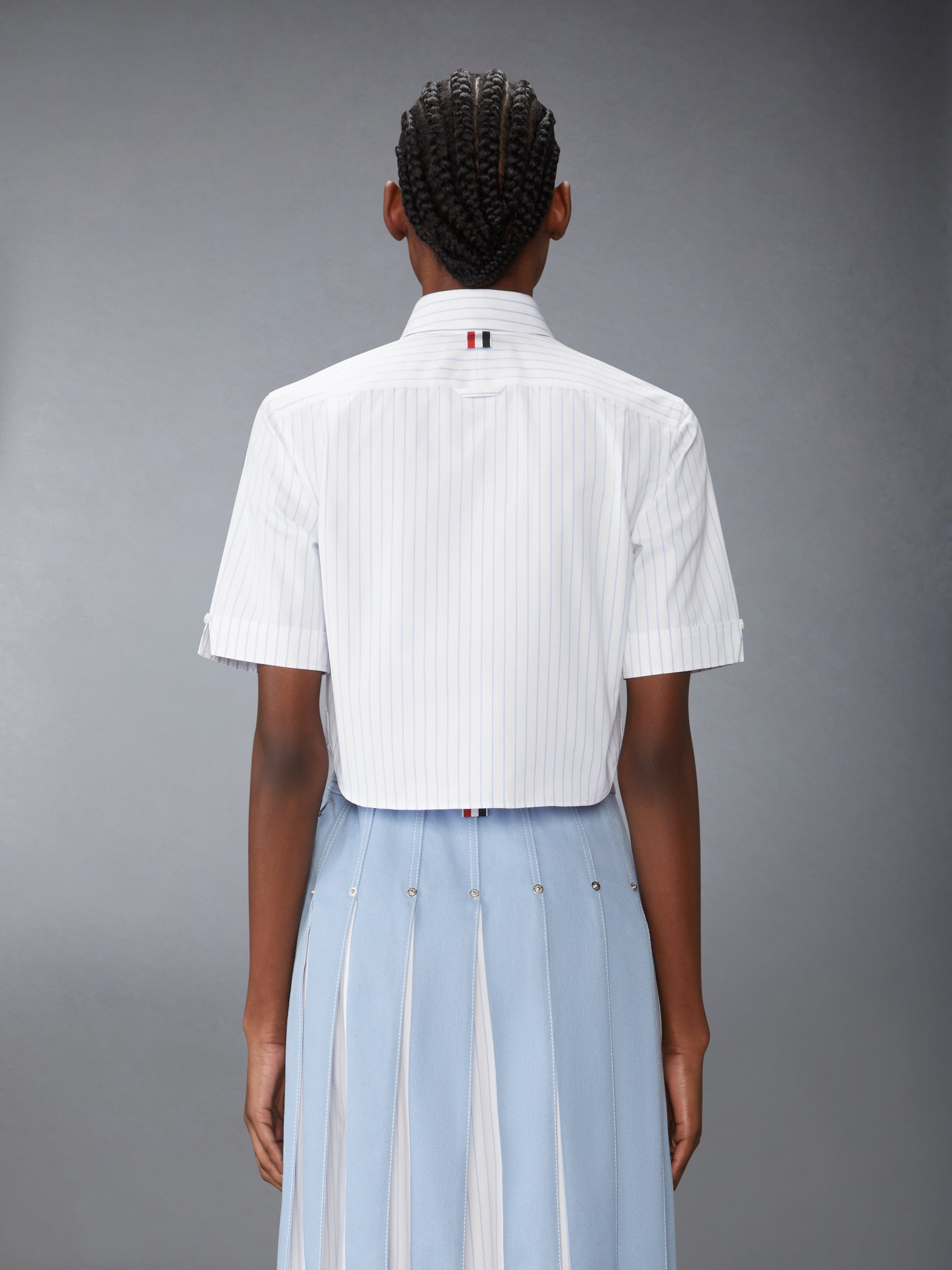 PINSTRIPE POPLIN CROPPED SHORT SLEEVE SHIRT - Image 2