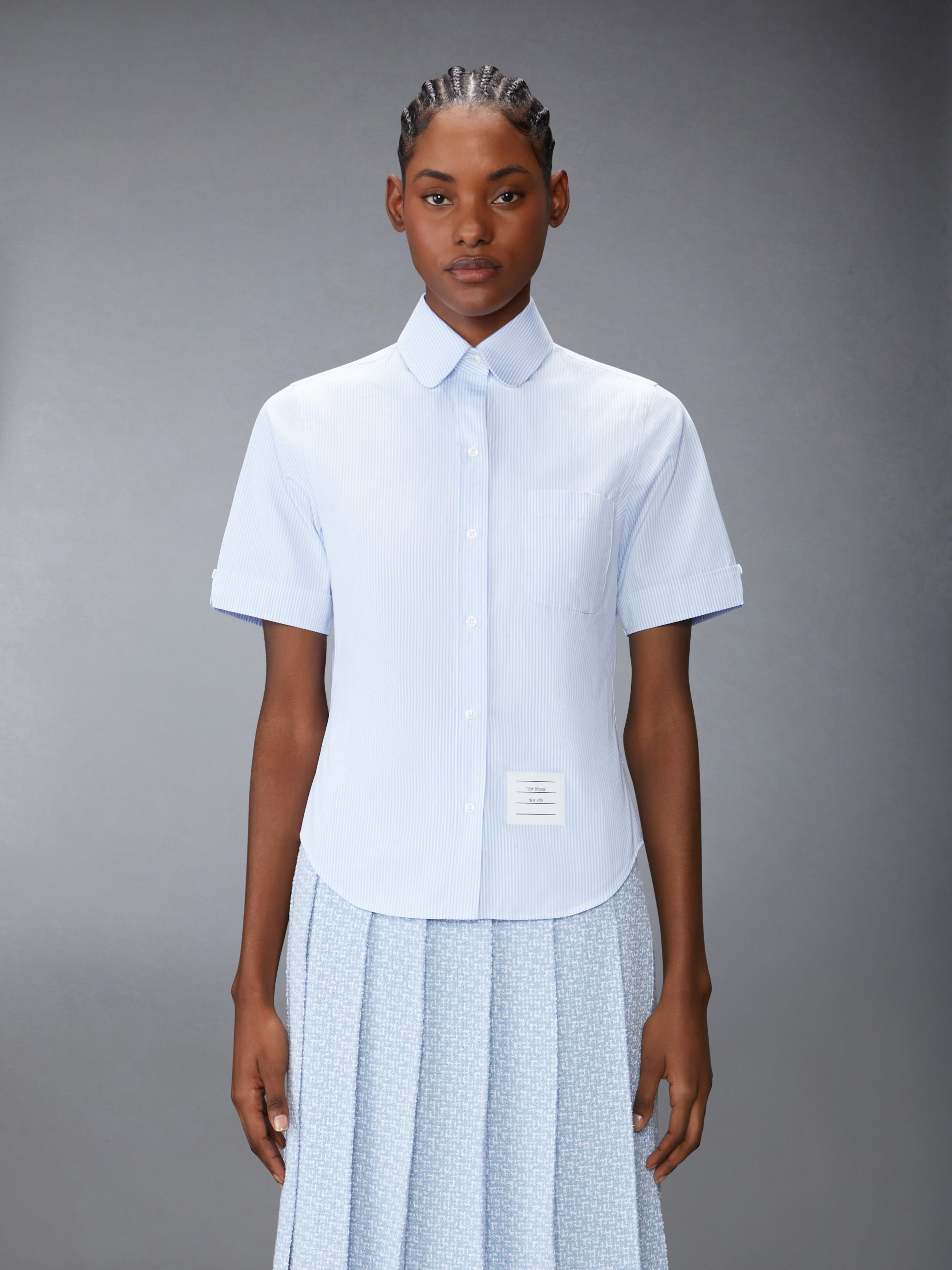 MICRO UNIVERSITY STRIPED POPLIN SHORT SLEEVE SHIRT