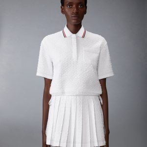 EYELASH RIBBON TWEED DRAWSTRING HEM POLO